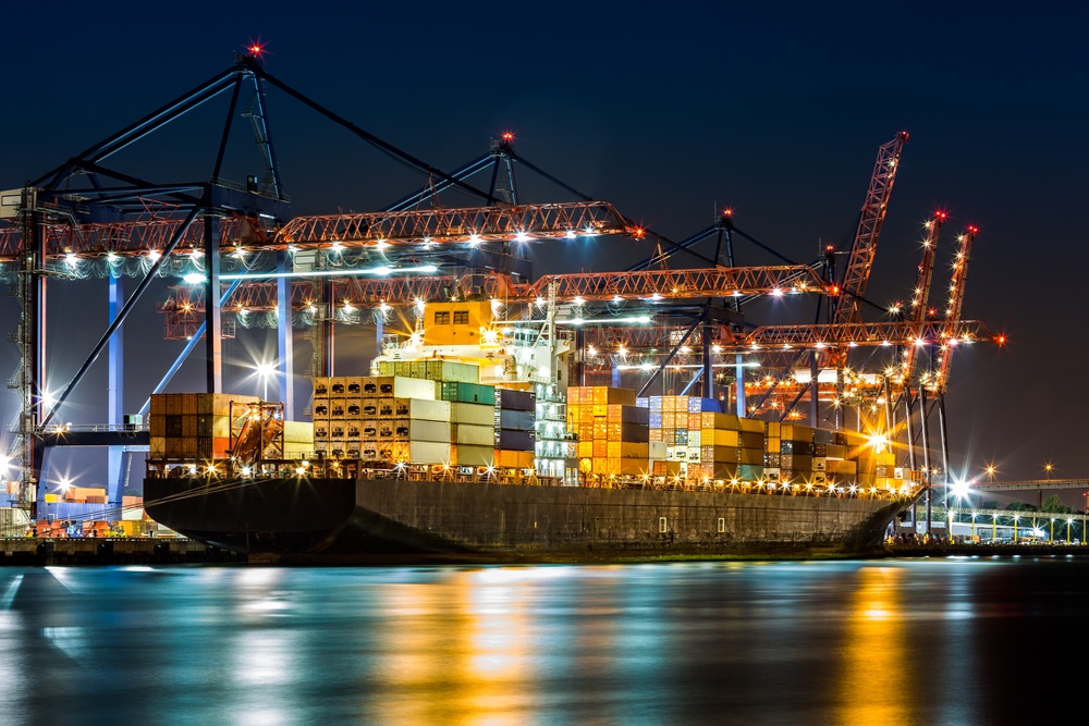 Ship Loaded In New York Container Terminal